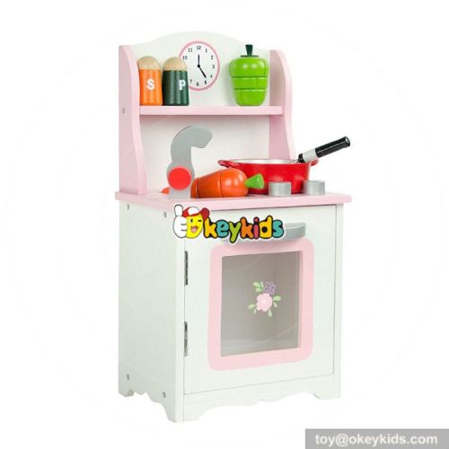 New design lovely pink cooking play set kids wooden kitchen W10C263