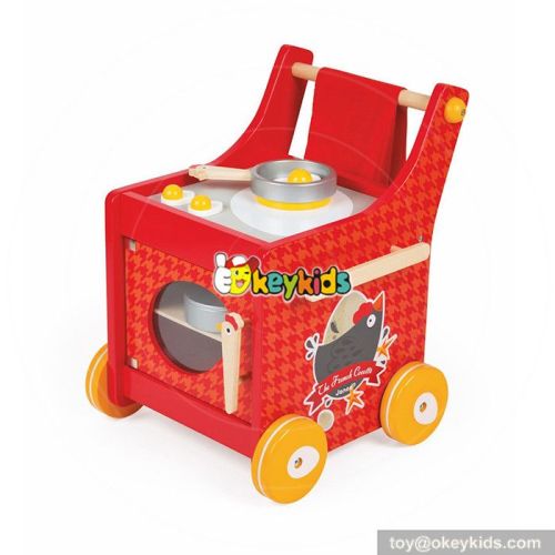 New design red push cart wooden baby kitchen set  W10C259
