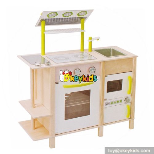 Cooking play toy big wooden toddler play kitchen with range hood W10C255