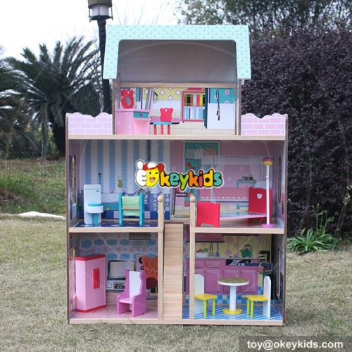 Wooden kids doll house with furniture W06A037