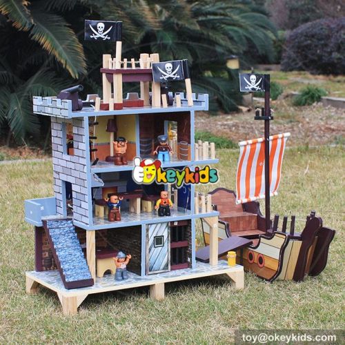 OkeykidsWooden pirate doll house with pirate ship wooden play house/play set with figurines W06A162