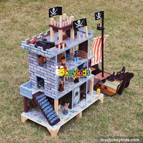 OkeykidsWooden pirate doll house with pirate ship wooden play house/play set with figurines W06A162