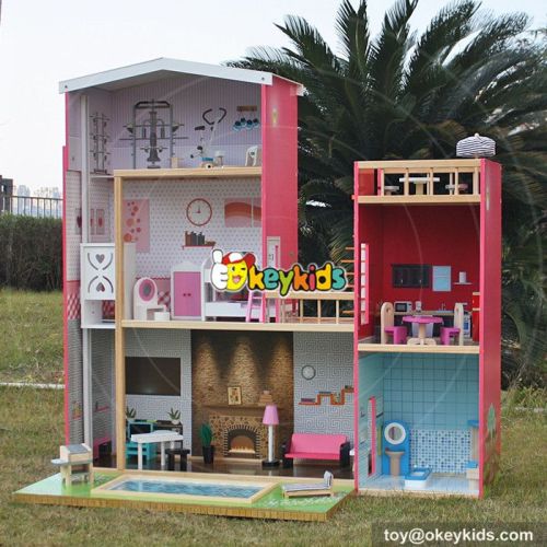 New design model size girls wooden uptown dollhouse with furniture W06A152