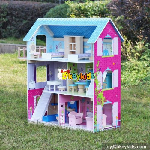 Hot sale girls perfect wooden american doll house with furniture W06A169