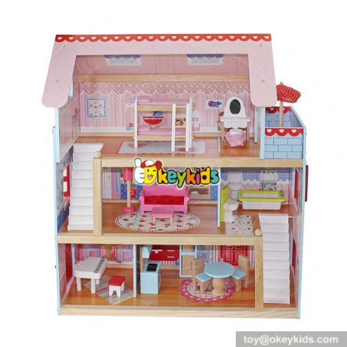 Hot sale girls perfect kids wooden doll house play W06A100