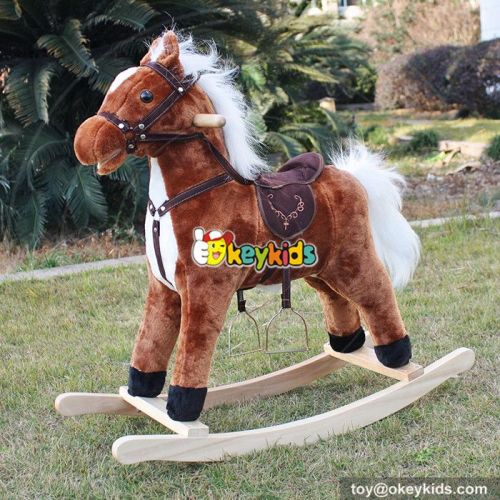 Most popular comfortable toddlers white wooden rocking horse on springs W16D068