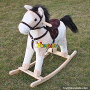 Most popular comfortable toddlers white wooden rocking horse on springs W16D068