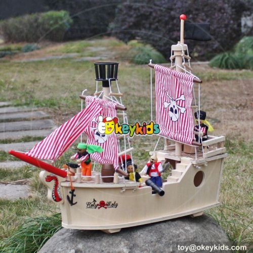 New hot products pink girls imagine shark bite wooden pirate ship toy for sale W03B061