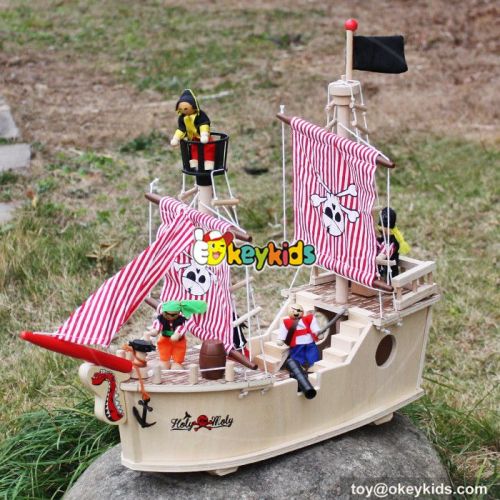 New hot products pink girls imagine shark bite wooden pirate ship toy for sale W03B061