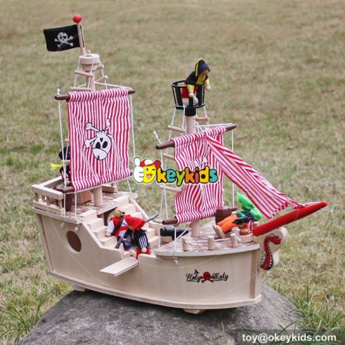 New hot products pink girls imagine shark bite wooden pirate ship toy for sale W03B061