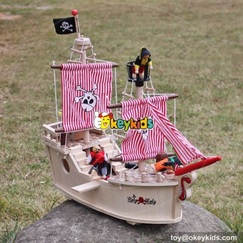 New hot products pink girls imagine shark bite wooden pirate ship toy for sale W03B061