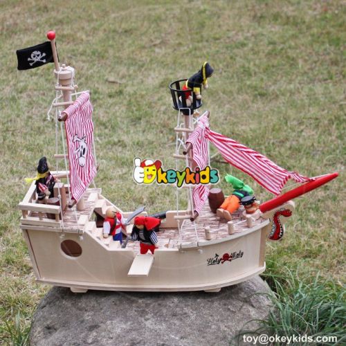 New hot products pink girls imagine shark bite wooden pirate ship toy for sale W03B061
