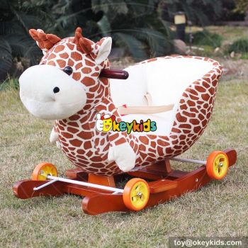 New hot comfortable baby wooden plush rocking horse with sound W16D081