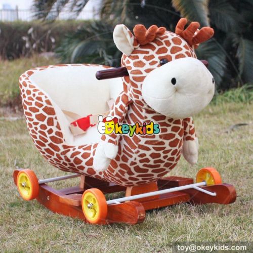 New hot comfortable baby wooden plush rocking horse with sound W16D081