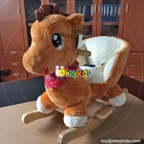 Manufacturer of funny toy wooden wheel plush toddler rocking horse W16D102