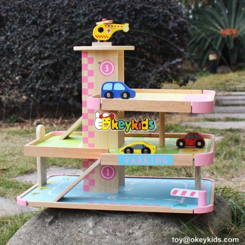 New fashion lovely pink gilrs wooden toy garage for cars W04B050