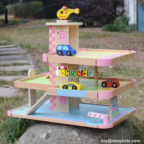 New fashion lovely pink gilrs wooden toy garage for cars W04B050