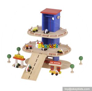 Best design children wooden toy car parking garage W04B044