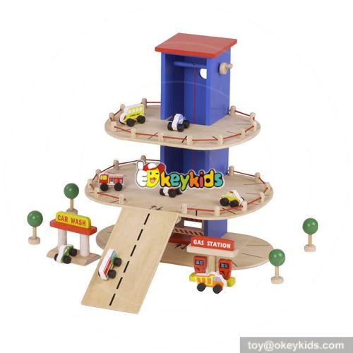 Best design children wooden toy car parking garage W04B044