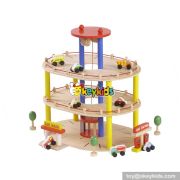 Best design funny wooden toy car parking garage for kids W04B045