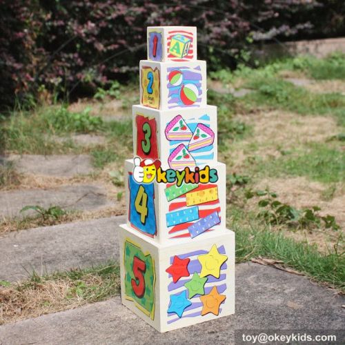 New design kids educational stacking cups wooden nesting toys W13D127