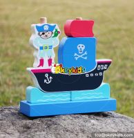 New design pirate boat shape kids wooden educational toys W13D134