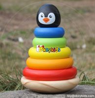 New design penguin 6 Piece ring children wooden rainbow stacker toy W13D135