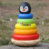 New design penguin 6 Piece ring children wooden rainbow stacker toy W13D135