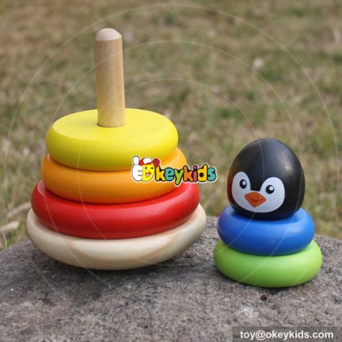 New design penguin 6 Piece ring children wooden rainbow stacker toy W13D135