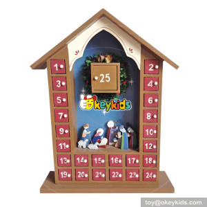 Hot sale kids Christmas gifts wooden advent calendar house W02A174