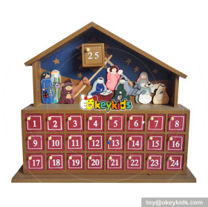 Top fashion children Christmas gifts wooden nativity advent calendar with 24 drawers W02A177