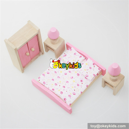 Best 6 pieces pink wooden miniature bedroom dolls house furniture for kids W06B015