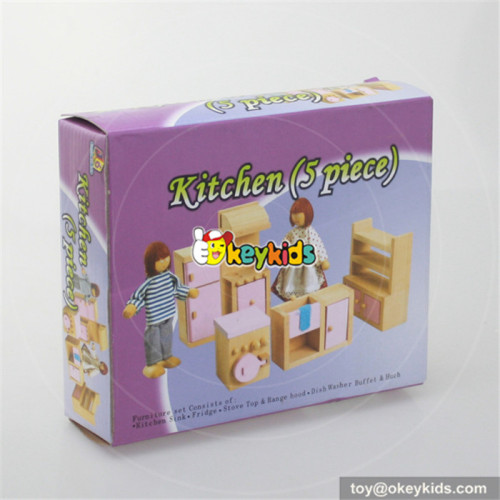 Best 5 pieces pink wooden miniature kitchen dollhouse accessories for kids W06B016