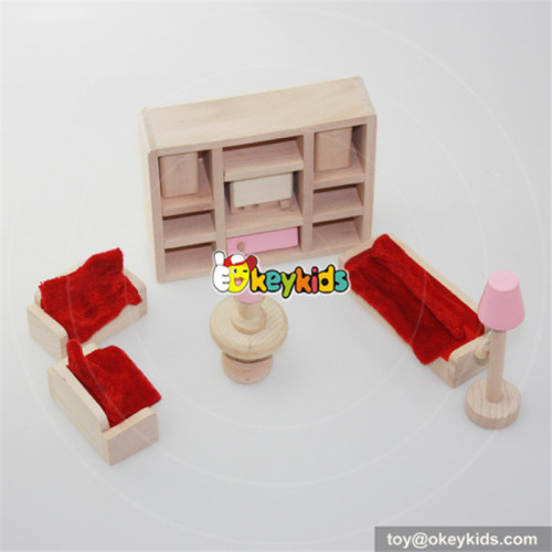 Best 11 pieces pink girls wooden miniature lounge room dollhouse accessories for sale W06B017