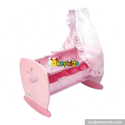 Top fashion kids pretend play toys wooden toy doll bed for sale W06B006