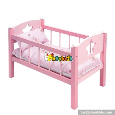 Best sale children pretend play wooden toy doll bed for wholesale W06B007
