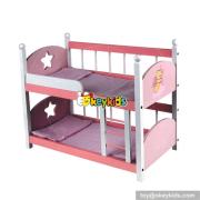 Wholesale cheap kids toy wooden doll bunk beds with ladder W06B010