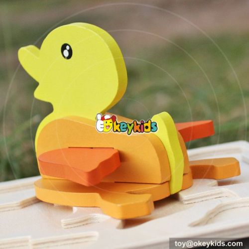 wholesale baby diy yellow duck toy wooden jigsaw puzzle animals new design kids jigsaw puzzle animals W14G043
