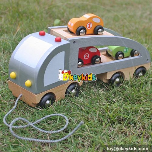 Cartoon pull and push wooden car transporter toy for children W04A186