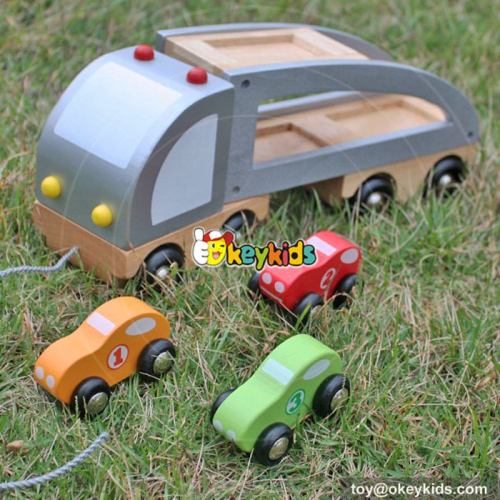 Cartoon pull and push wooden car transporter toy for children W04A186