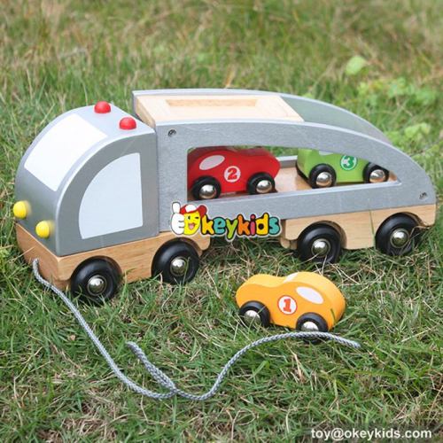 Cartoon pull and push wooden car transporter toy for children W04A186