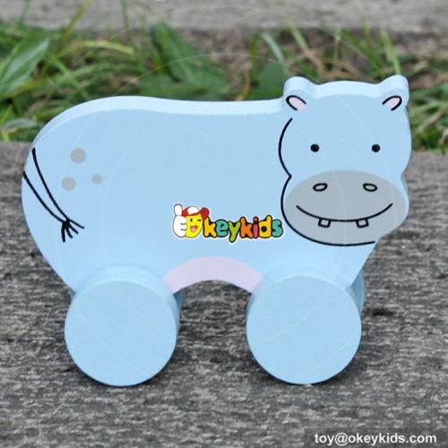 Best design toy hippopotamus toddlers car toys wooden cartoon hippo toy W04A317