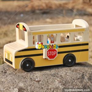 New design travel bus and people cartoon mini wooden toy trucks for sale W04A340