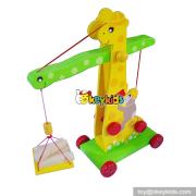 New design funny cartoon mini wooden toy crane for kids W04A298