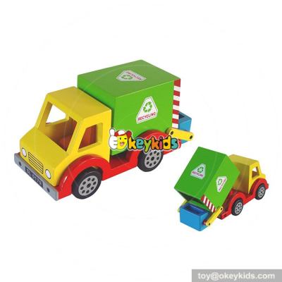 New design funny cartoon mini wooden toy garbage truck for kids W04A300
