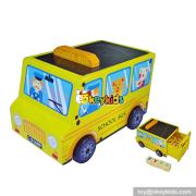 Most popular cartoon mini toddlers wooden toy school bus W04A305