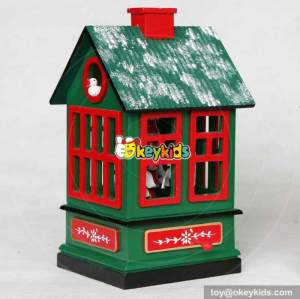 Best design Christmas house shape carousel kids wooden music box W07B023A