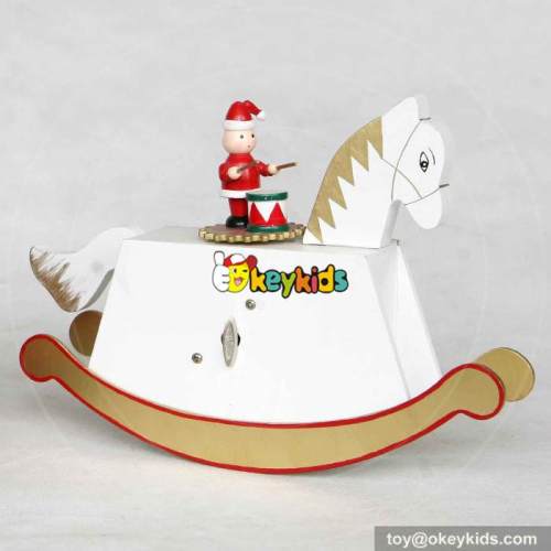 Hot sale Christmas toys wooden handmade rocking horse music box for sale W07B019A
