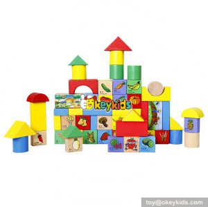 Wholesale 60 pcs funny wooden fruit building blocks toy educational wooden fruit building blocks W13B034