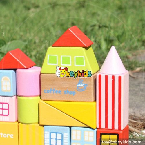 wholesale new design 19 pieces wooden blocks for kids funny house shape wooden blocks for kids W13A119